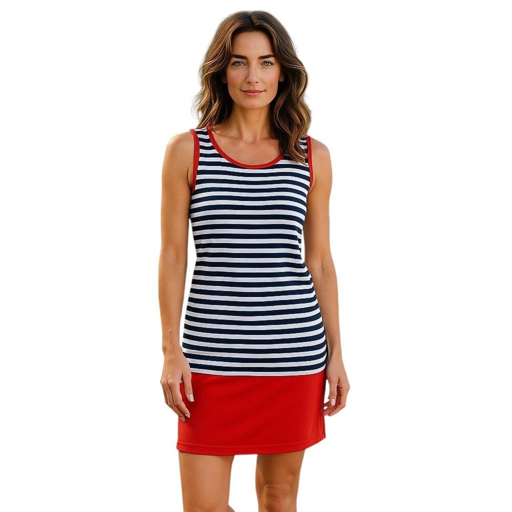 Love J White, Blue and red Sleeveless Dress with tie Size L